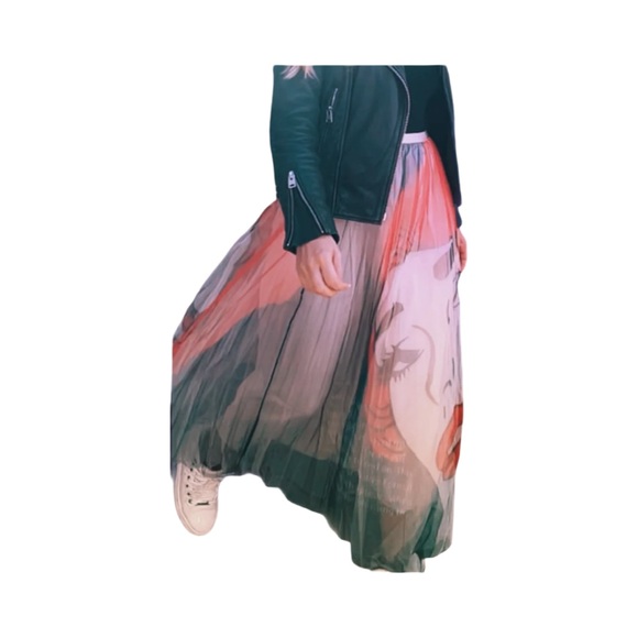 Artistic Pink and Blue A-Line Skirt - Picture 2 of 7